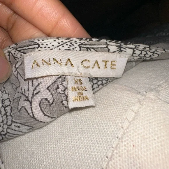 ANNA CATE Grey Floral Block Print Maxi Dress XS Puff Sleeve V-Neck Cotton Luxe - Picture 7 of 8